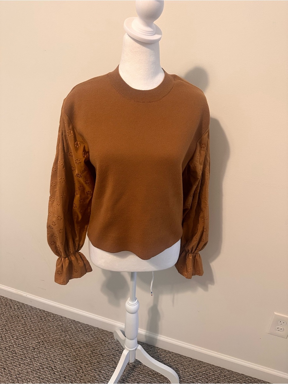 Anthropologie Brown Puff Sleeve Sweater Size Small